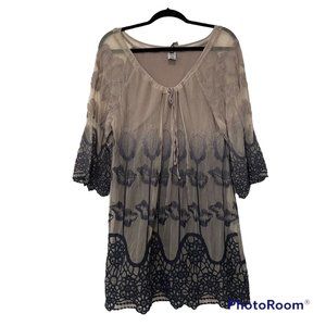 XCVI Ombre Mesh Knit Crochet Tunic Top L